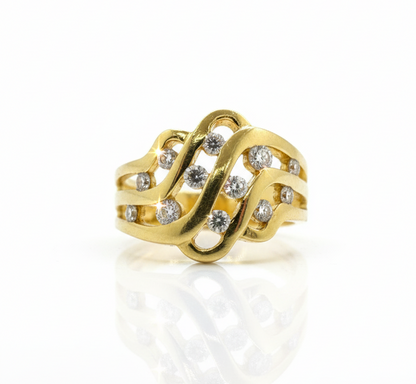 14ct Channel Set Diamond Weave Multi Lane Ring