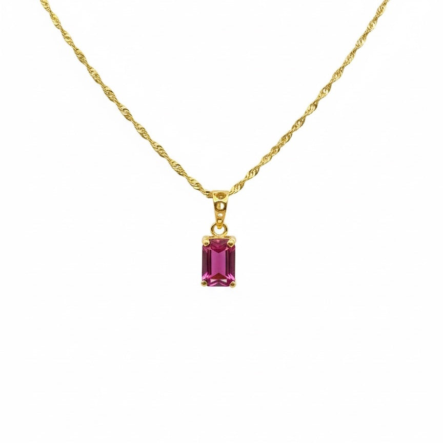 22ct Red Emerald Cut Zirconia Pendant Set