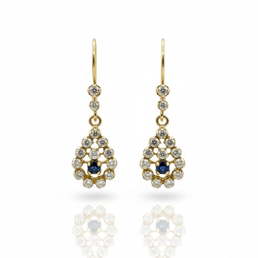 14ct Sapphire and Zirconia Drop Hook Earrings
