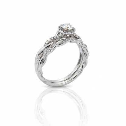 9ct White Gold Diamond Twisted Ring And Eternity Band Set