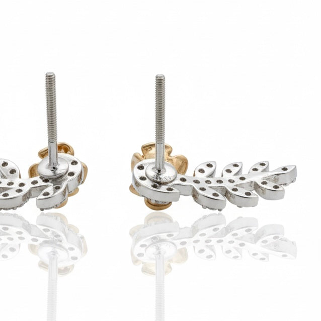 18ct Two Tone Diamond Petal And Flower Earrings