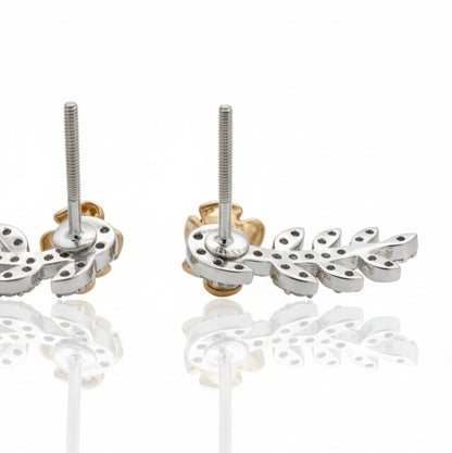 18ct Two Tone Diamond Petal And Flower Earrings