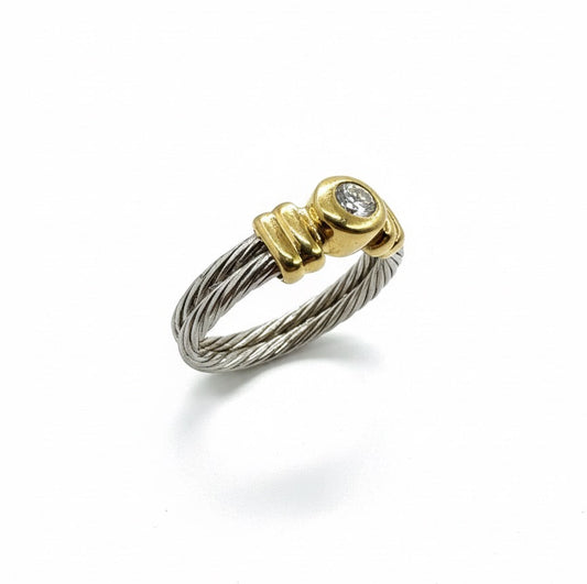 9ct Two Tone Solitaire Diamond Ring With Double Twisted Band
