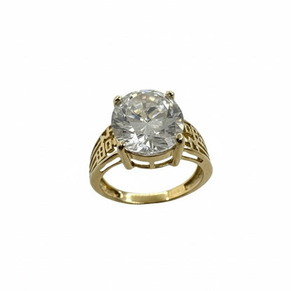 14ct Oval Zirconia Solitaire Calligraphy Shoulder Ring