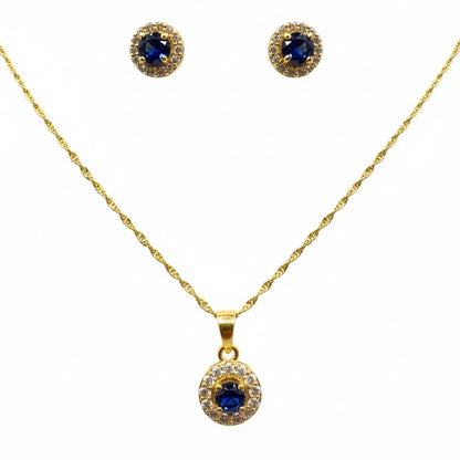 22ct Blue Halo Round Zirconia Pendant Set