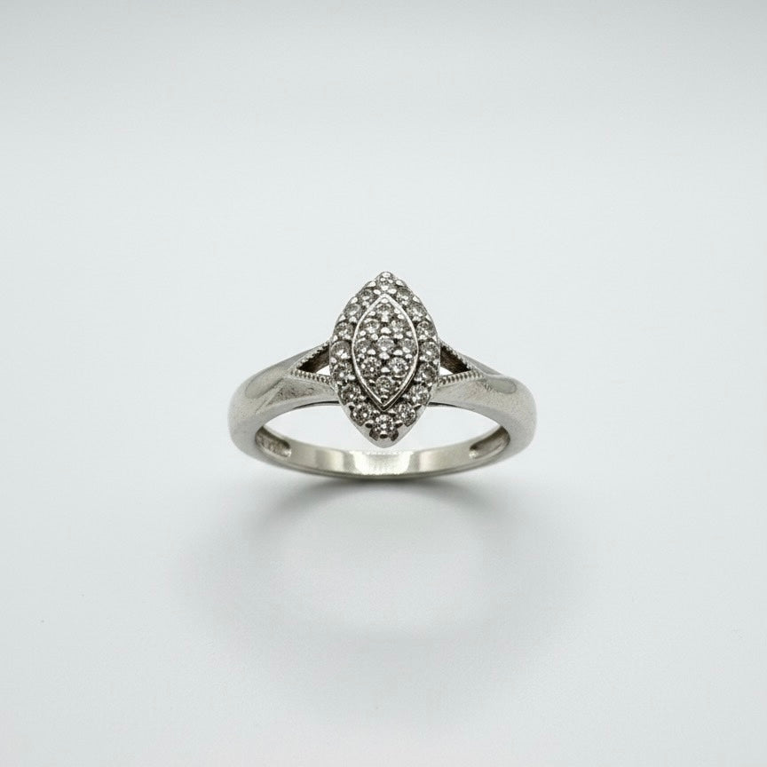 9ct White Gold Marquees Cluster Hand Set Diamond Ring