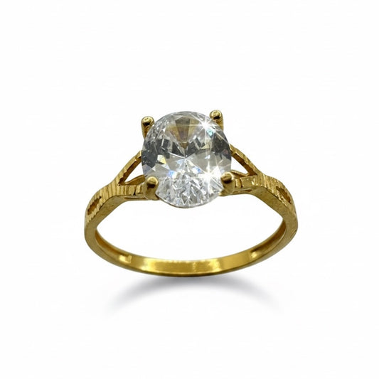 22ct Diamond Cut Twisted Shoulder Oval Zirconia Solitaire