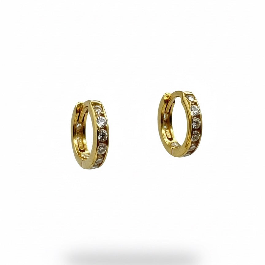 18ct Small Zirconia Channel Set Hoop Earrings