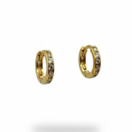 18ct Small Zirconia Channel Set Hoop Earrings