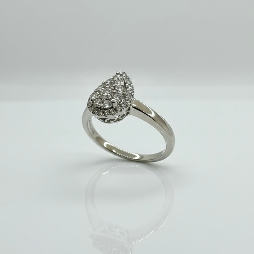 950 Platinum Cluster Hand Engraved Pear Shape Diamond Ring