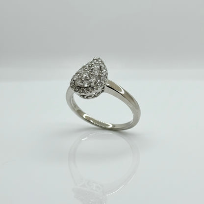 950 Platinum Cluster Hand Engraved Pear Shape Diamond Ring