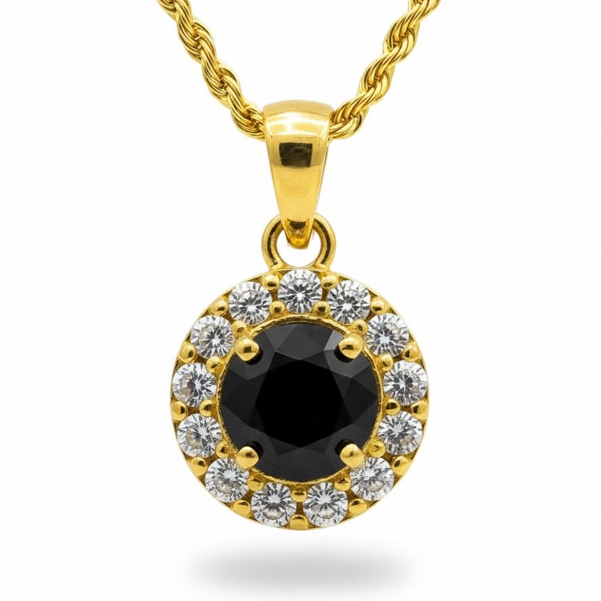 22ct Black Halo Zirconia Pendant Set