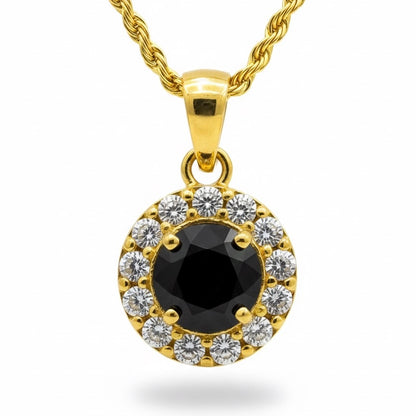 22ct Black Halo Zirconia Pendant Set