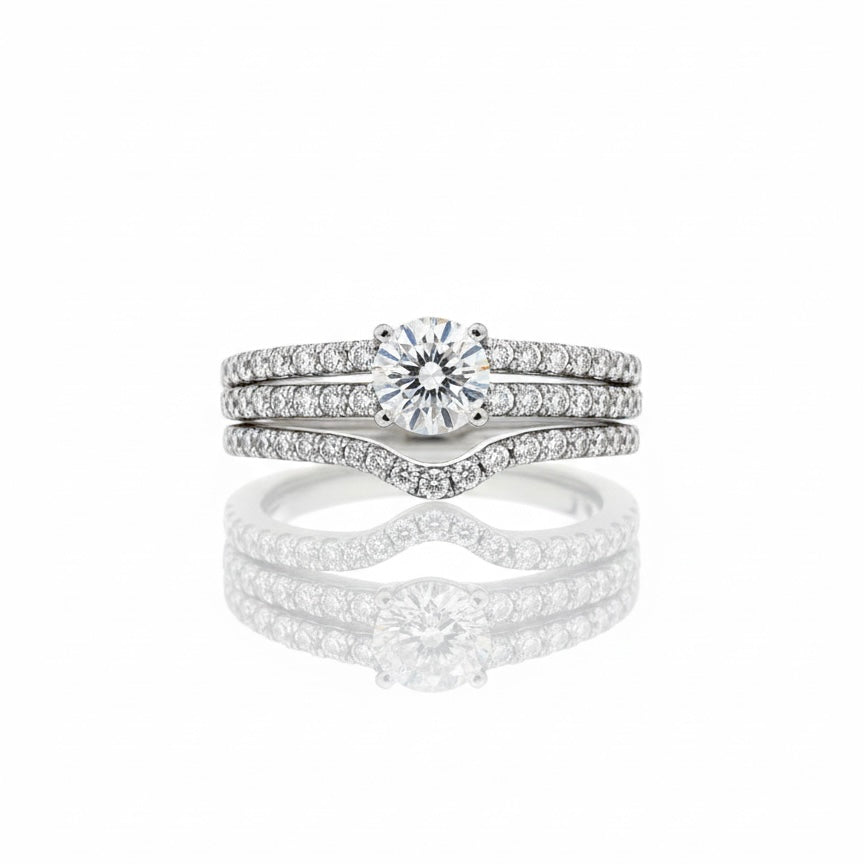 18ct White Gold Double Shoulder And Hidden Diamond With Matching Interlocking Eternity Band Ring Set