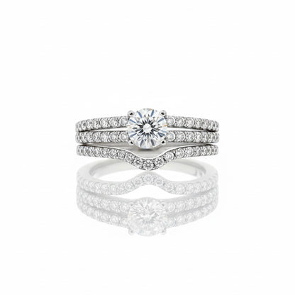 18ct White Gold Double Shoulder And Hidden Diamond With Matching Interlocking Eternity Band Ring Set