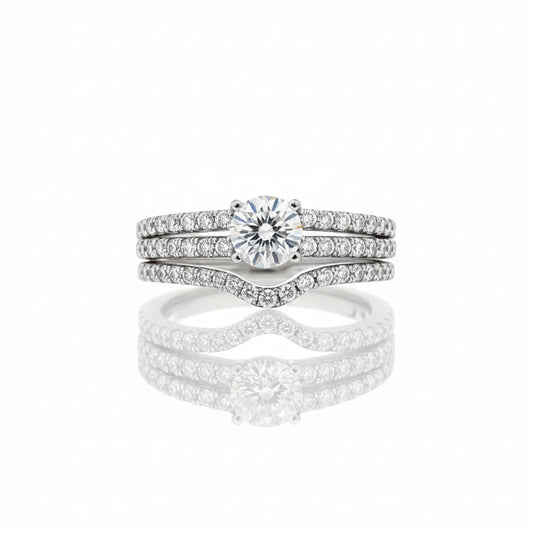 18ct White Gold Double Shoulder And Hidden Diamond With Matching Interlocking Eternity Band Ring Set