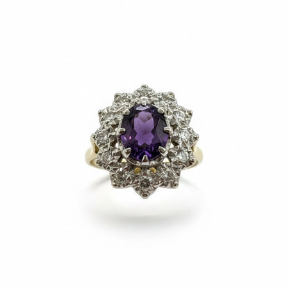 18ct Two Tone Oval Amethyst And Hand Set Diamond Ring