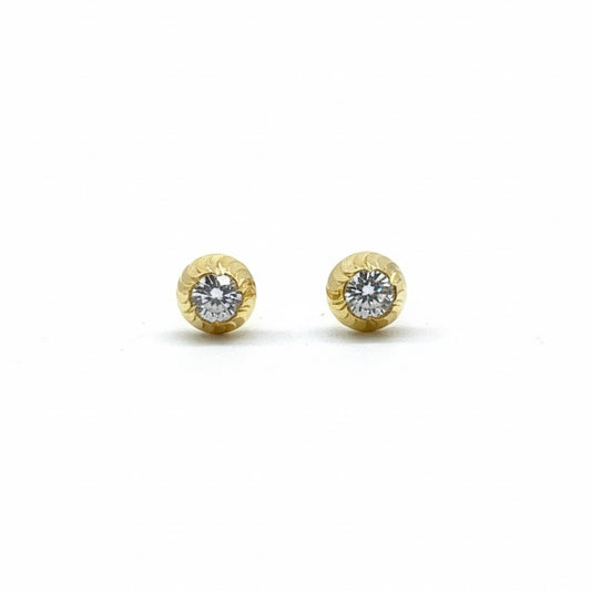 18ct Solitaire Zirconia Diamond Cut Stud Earrings