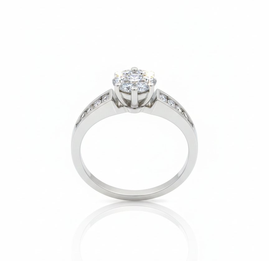 18ct Cluster Centre And Shoulder Diamond Ring