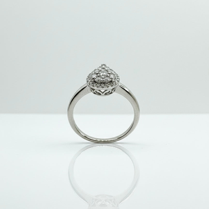 950 Platinum Cluster Hand Engraved Pear Shape Diamond Ring