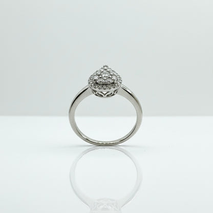 950 Platinum Cluster Hand Engraved Pear Shape Diamond Ring