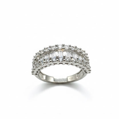 9ct White Gold Triple Eternity With Centre Trapezoid Baguette Diamond Ring