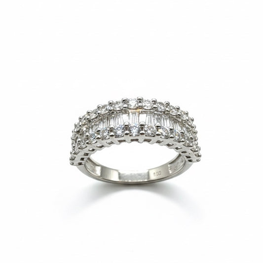 9ct White Gold Triple Eternity With Centre Trapezoid Baguette Diamond Ring