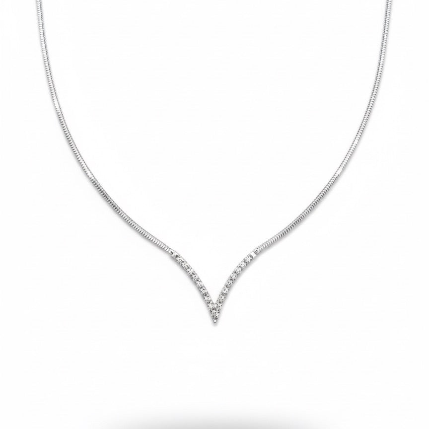 18ct White Gold Zirconia V Necklace