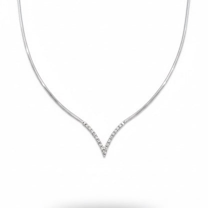 18ct White Gold Zirconia V Necklace