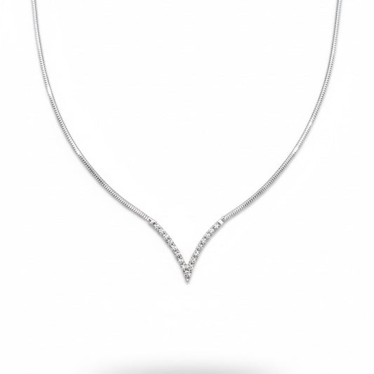 18ct White Gold Zirconia V Necklace