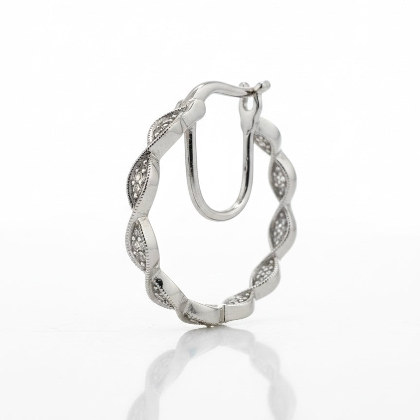 950 Platinum Diamond Hoop With Lobe Support And Interior Diamond Earrings