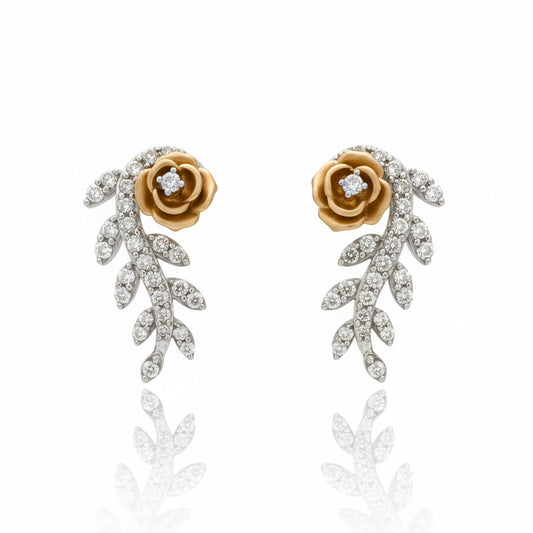 18ct Two Tone Diamond Petal And Flower Earrings