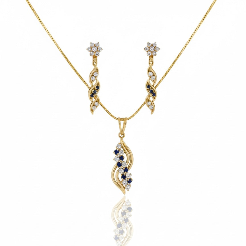 14ct Sapphire and Diamond Pendant Set