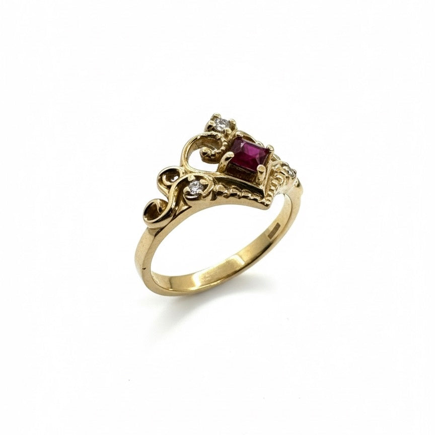 9ct Princess cut Ruby and Diamond Ring