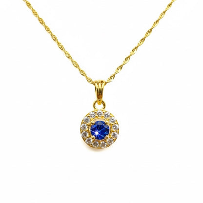 22ct Blue Halo Round Zirconia Pendant Set