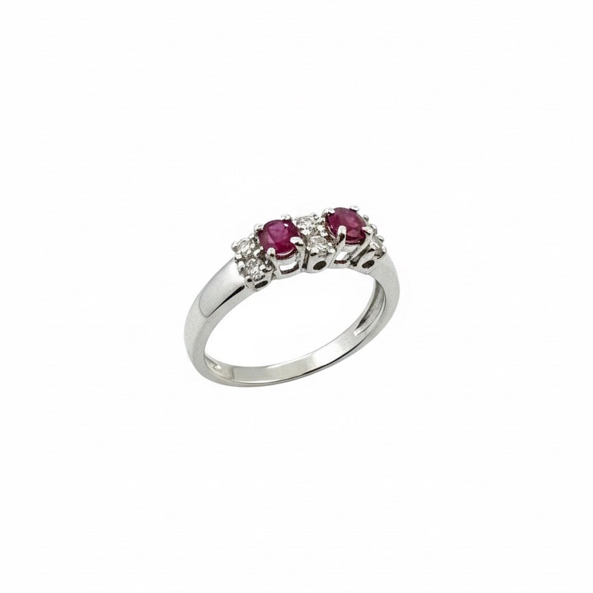 18ct White Gold Twin Ruby Diamond Ring