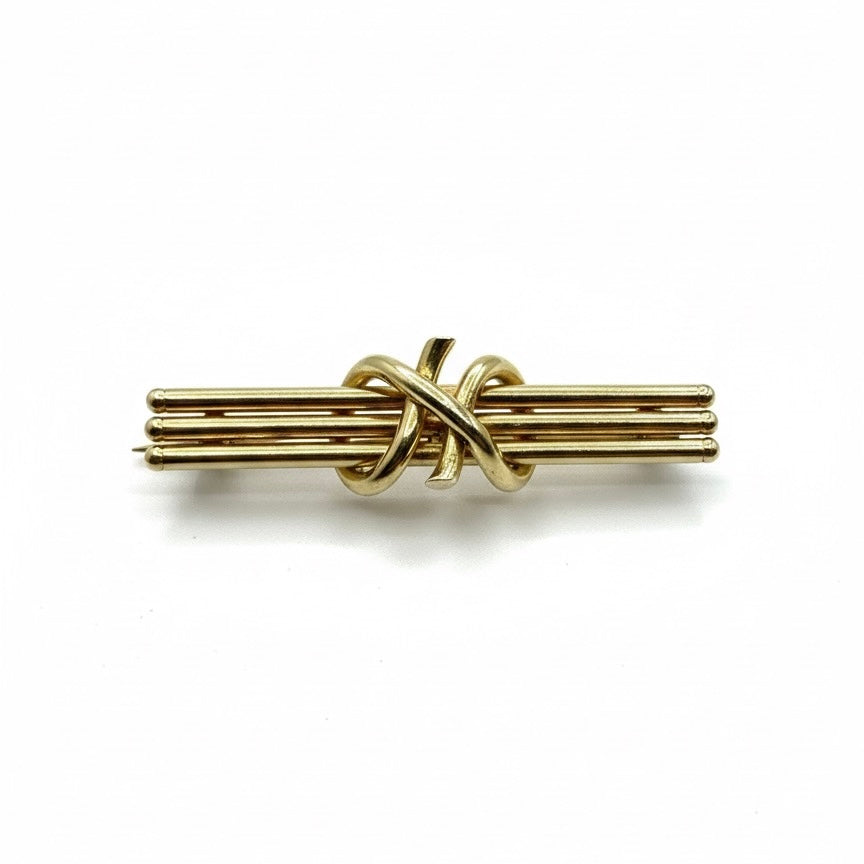 14ct Solid Yellow Gold Twisted Bar Brooch