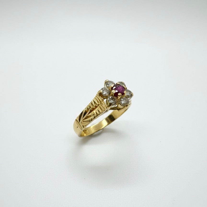 18ct Hand Engraved Ruby And Diamond Ring
