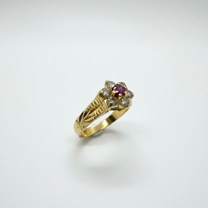 18ct Hand Engraved Ruby And Diamond Ring