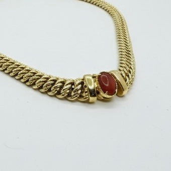 9ct Coral Interlocking Double Cuban With Integrated Pendant Clasp Necklace