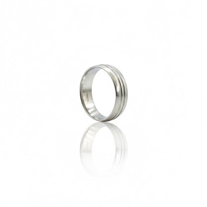 9ct White Gold Band With Twin Engraved Lines Ring