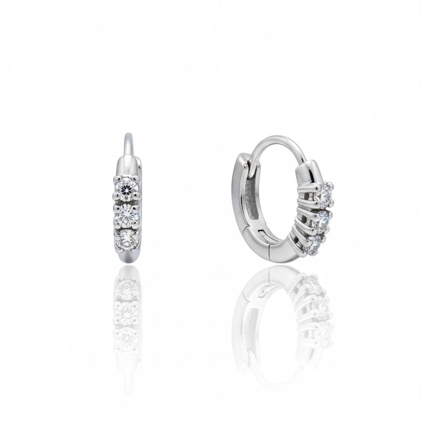 18ct White U Shape Triple Diamond Hoop Earrings
