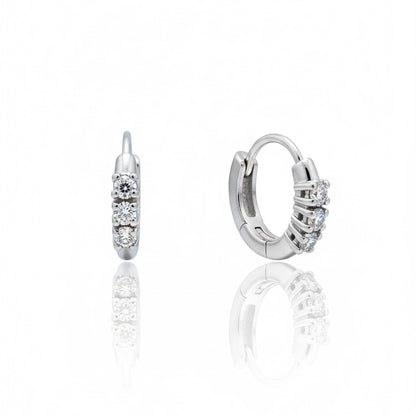 18ct White U Shape Triple Diamond Hoop Earrings