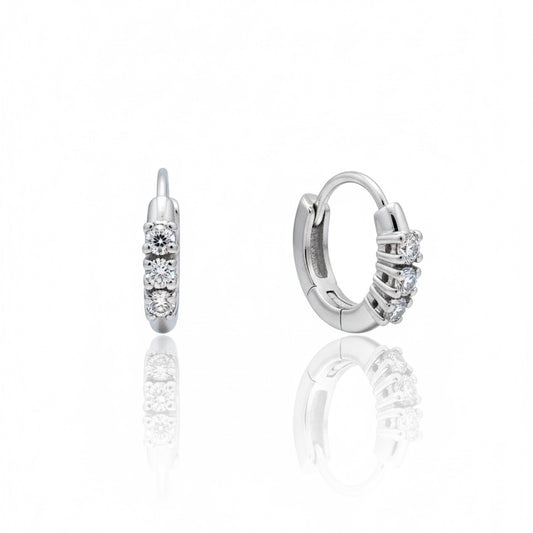 18ct White U Shape Triple Diamond Hoop Earrings