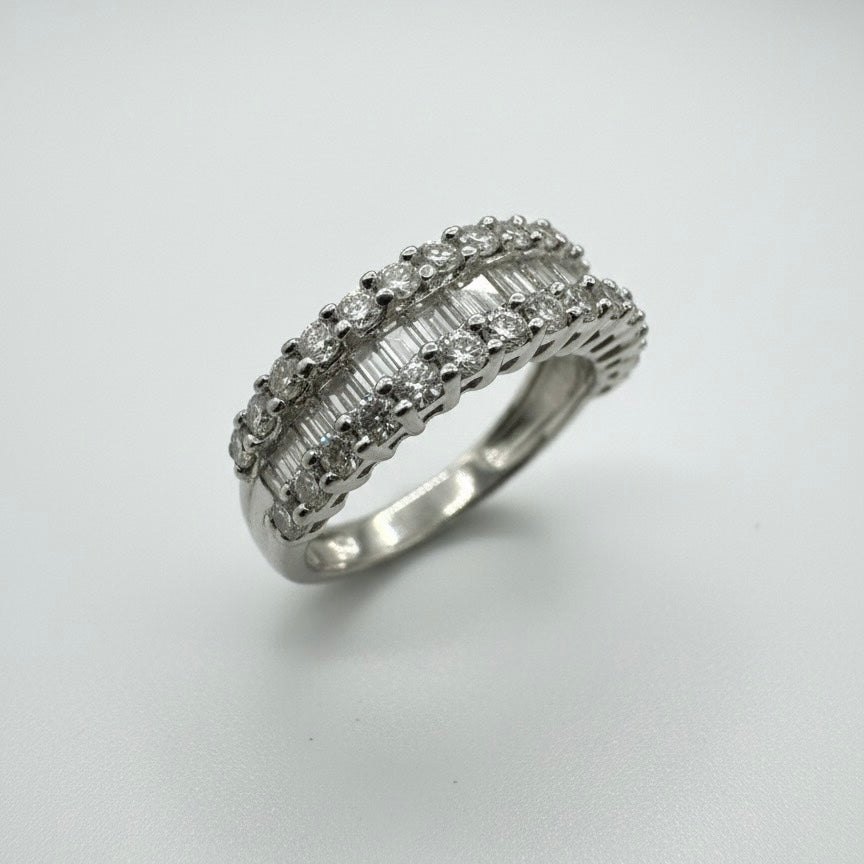 9ct White Gold Triple Eternity With Centre Trapezoid Baguette Diamond Ring