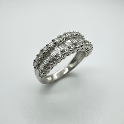 9ct White Gold Triple Eternity With Centre Trapezoid Baguette Diamond Ring