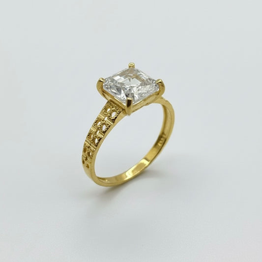 22ct Asscher Cut Solitaire Zirconia With Diamond Cut Shoulder Ring