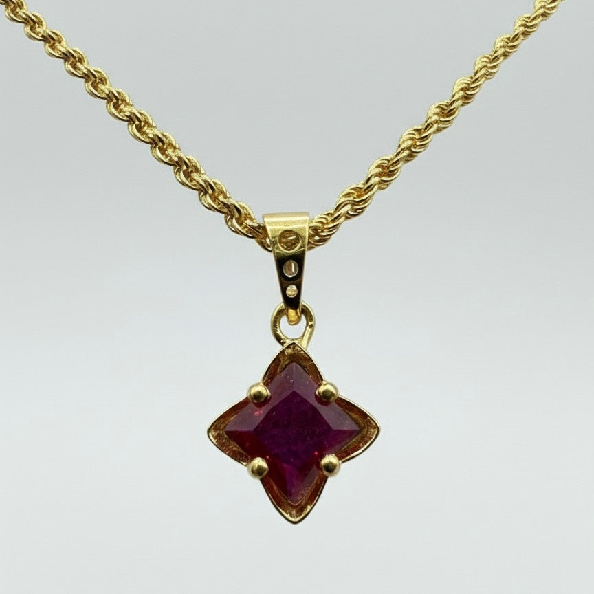 22ct Red Flower Solitaire Zirconia Pendant Set