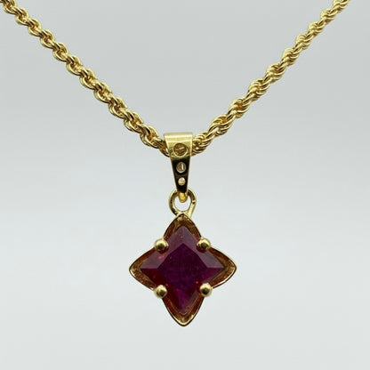 22ct Red Flower Solitaire Zirconia Pendant Set