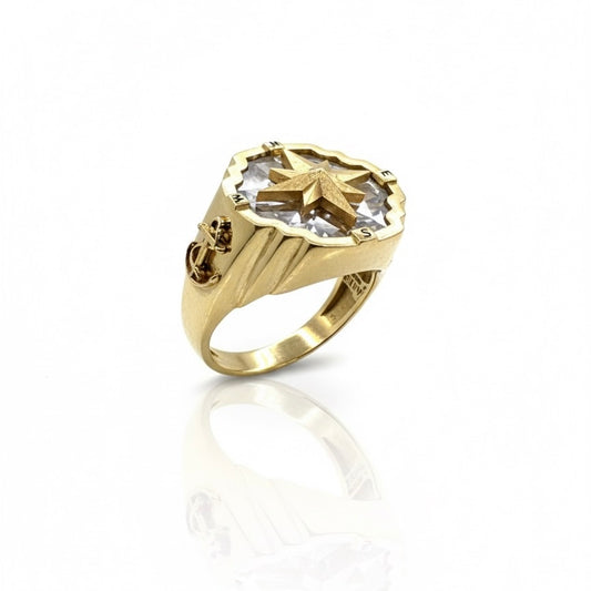 18ct Compass With Hand Made Anchor Shoulder Ring